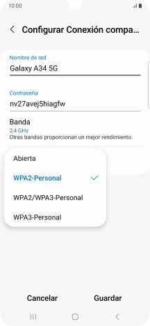 Pulsa WPA3-Personal para proteger la conexión wifi con una contraseña.