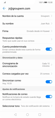 Pulsa Nombre de la cuenta e introduce el nombre de la cuenta de correo electrónico.