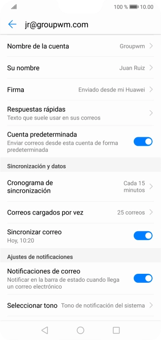 Pulsa Nombre de la cuenta e introduce el nombre de la cuenta de correo electrónico.