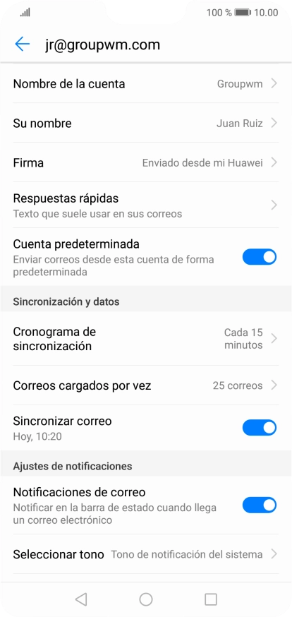 Pulsa Nombre de la cuenta e introduce el nombre de la cuenta de correo electrónico.