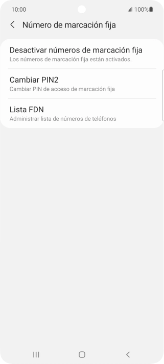 Pulsa Desactivar números de marcación fija. Pulsa Desactivar números de marcación fija.