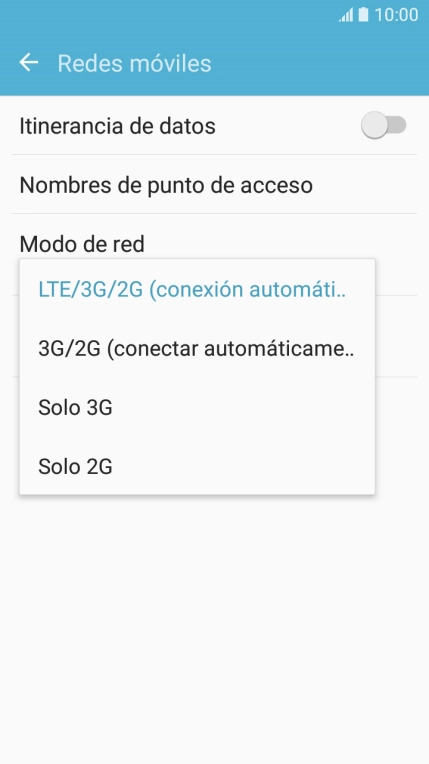 Pulsa el tipo de red deseado.