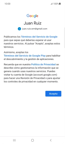 Pulsa Acepto y sigue las indicaciones de la pantalla para seleccionar los ajustes de tu cuenta de Google.