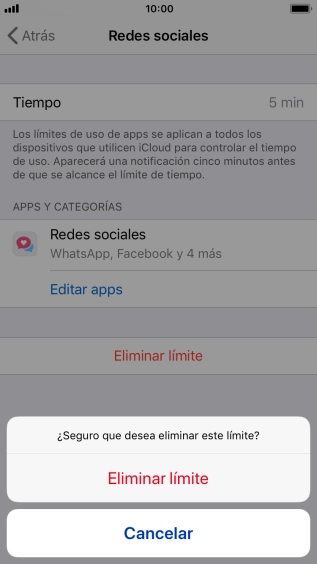 Pulsa Eliminar límite.