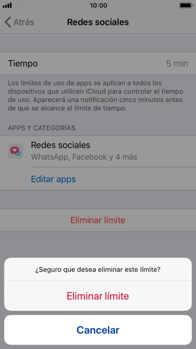 Pulsa Eliminar límite.