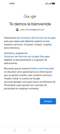 Pulsa Acepto y sigue las indicaciones de la pantalla para seleccionar los ajustes de tu cuenta de Google.