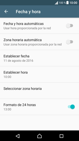 Pulsa Fecha y hora automáticas para activar la función.