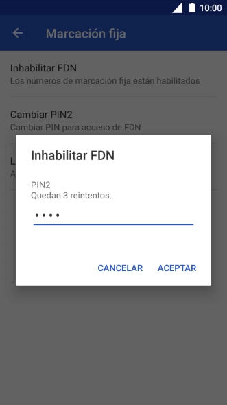 Introduce el código PIN2 y pulsa ACEPTAR.