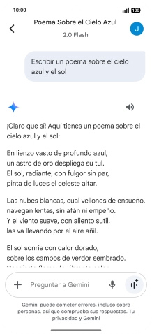 A Gemini le puedes pedir que genere un texto a partir de una descripción tuya.