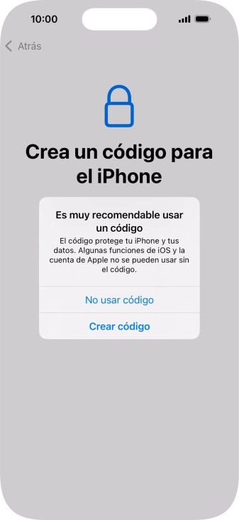 Si desactivas la función, pulsa No usar código. Si desactivas la función, pulsa No usar código.