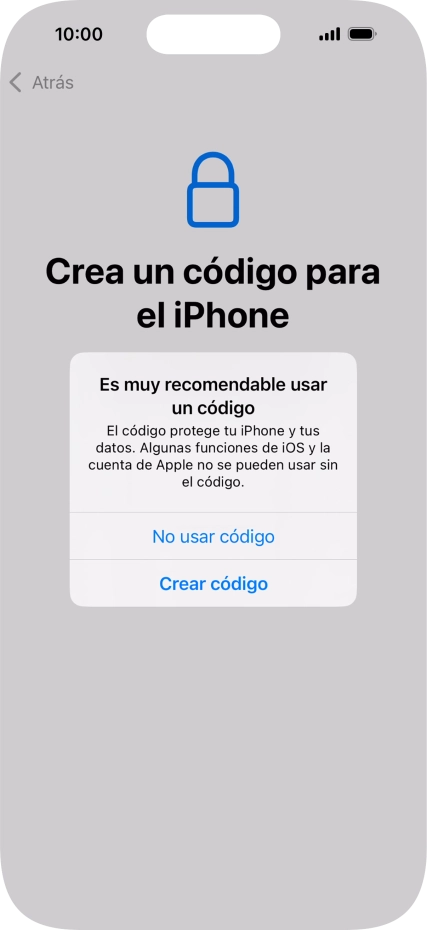 Si desactivas la función, pulsa No usar código. Si desactivas la función, pulsa No usar código.