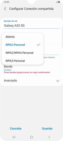 Pulsa WPA3-Personal para proteger la conexión wifi con una contraseña.