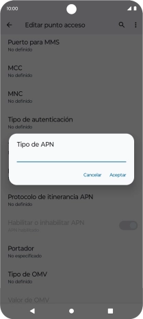 Introduce default y pulsa Aceptar.