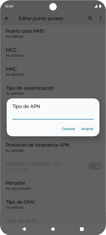 Introduce default y pulsa Aceptar.