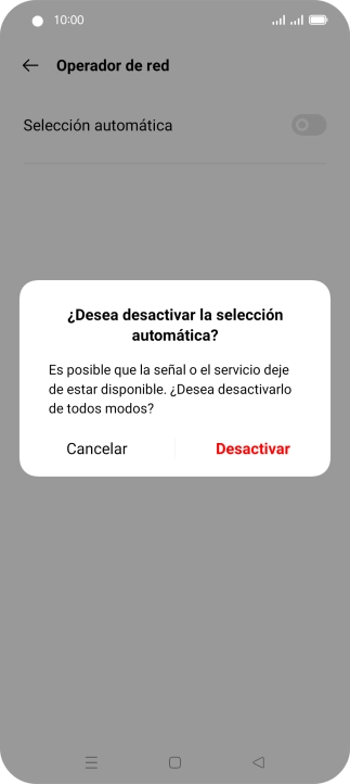 Pulsa Desactivar para desactivar la función y espera mientras el teléfono está buscando redes. Pulsa Desactivar para desactivar la función y espera mientras el teléfono está buscando redes.