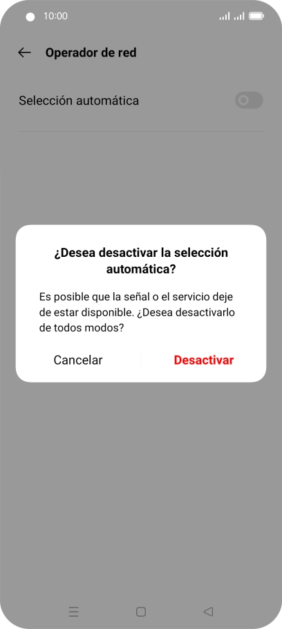 Pulsa Desactivar para desactivar la función y espera mientras el teléfono está buscando redes. Pulsa Desactivar para desactivar la función y espera mientras el teléfono está buscando redes.