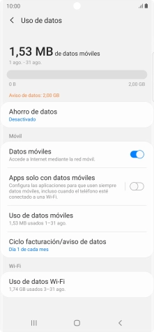 El consumo total de datos se visualiza ahora en la pantalla.