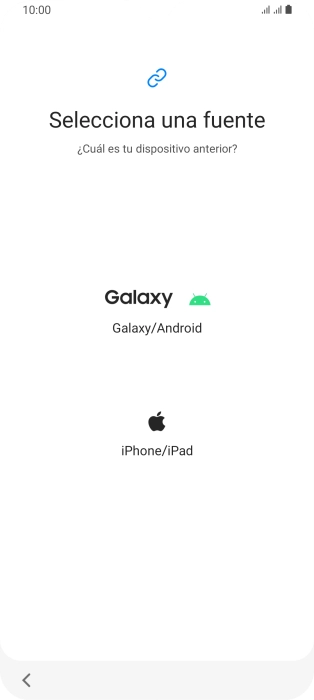 Pulsa el ajuste deseado y sigue las instrucciones de la pantalla para transferir el contenido del otro teléfono.