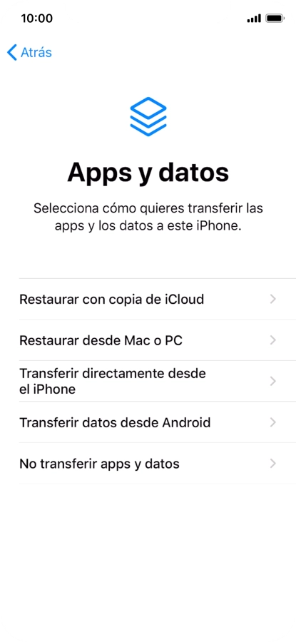 Pulsa No transferir apps y datos y sigue las indicaciones de la pantalla para finalizar la activación del teléfono.