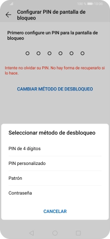 Pulsa el código de seguridad deseado y sigue las indicaciones de la pantalla para crear un código de seguridad del teléfono adicional.