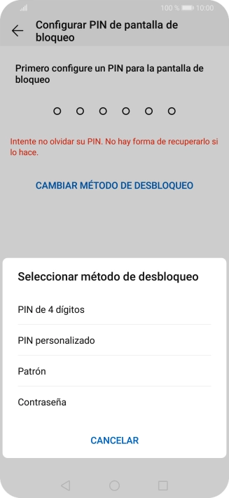 Pulsa el código de seguridad deseado y sigue las indicaciones de la pantalla para crear un código de seguridad del teléfono adicional.