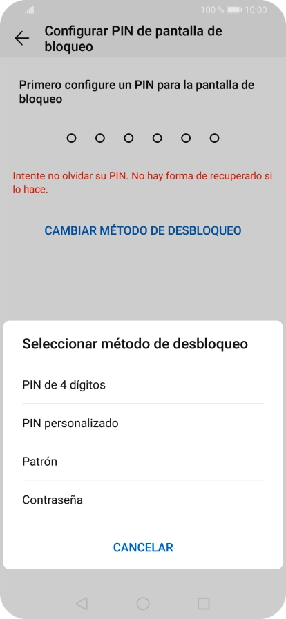 Pulsa el código de seguridad deseado y sigue las indicaciones de la pantalla para crear un código de seguridad del teléfono adicional.