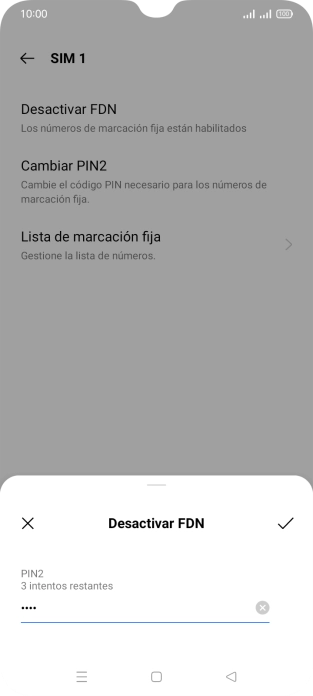 Introduce el código PIN2 y pulsa el icono de aceptar.