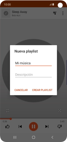 Introduce el nombre deseado de la lista de reproducción y pulsa CREAR PLAYLIST. Introduce el nombre deseado de la lista de reproducción y pulsa CREAR PLAYLIST.