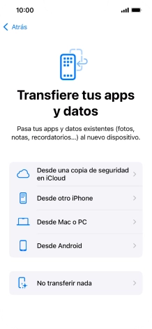 Pulsa No transferir nada y sigue las indicaciones de la pantalla para finalizar la activación del teléfono.