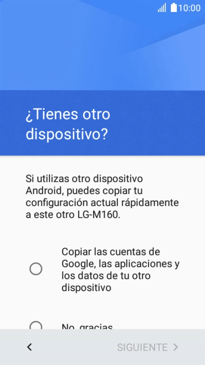 Puedes transferir el contenido de otro teléfono cuando activas tu teléfono por primera vez y cuando lo has restablecido. Cuando aparezca en la pantalla del teléfono esta imagen, ya está listo para la transmisión del contenido del otro teléfono.