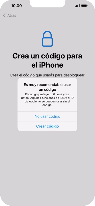 Si desactivas la función, pulsa No usar código.