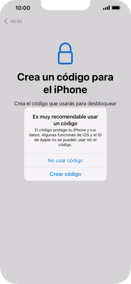 Si desactivas la función, pulsa No usar código.