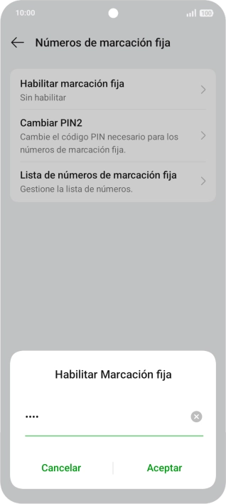 Introduce el código PIN2 y pulsa Aceptar.