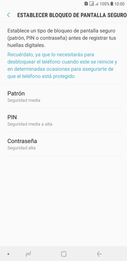 Pulsa el código de seguridad deseado y sigue las indicaciones de la pantalla para crear un código de seguridad del teléfono adicional.
