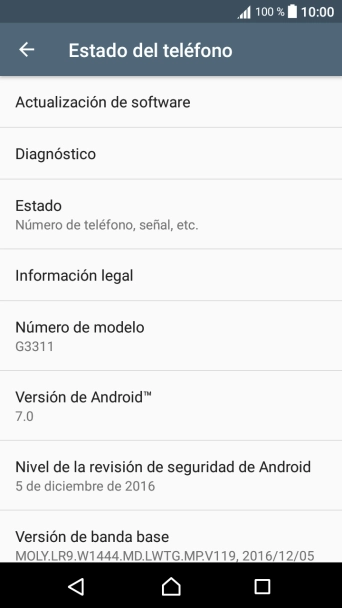 Pulsa Actualización de software. Si hay una versión de software nueva disponible, aparecerá ahora en la pantalla. 
Sigue las indicaciones de la pantalla para actualizar el software del teléfono.