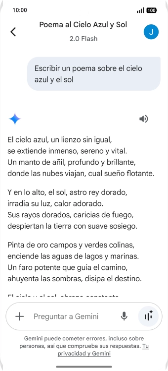 A Gemini le puedes pedir que genere un texto a partir de una descripción tuya.