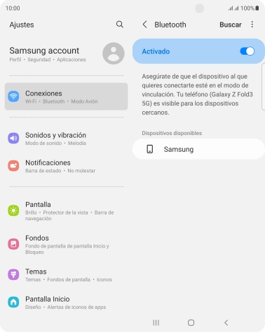 Pulsa el dispositivo Bluetooth deseado y sigue las indicaciones de la pantalla para vincular el dispositivo al teléfono. Pulsa el dispositivo Bluetooth deseado y sigue las indicaciones de la pantalla para vincular el dispositivo al teléfono.