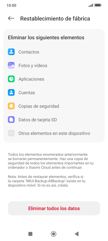 Pulsa Eliminar todos los datos.