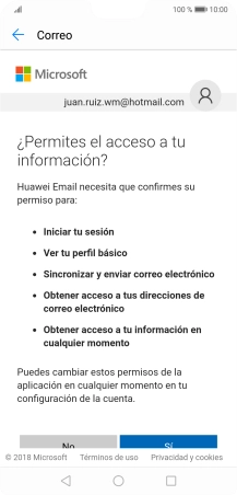 Si aparece en la pantalla esta imagen, tu cuenta de correo electrónico ha sido reconocida y configurada automáticamente. Sigue las indicaciones de la pantalla para introducir más información y terminar la configuración.