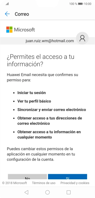 Si aparece en la pantalla esta imagen, tu cuenta de correo electrónico ha sido reconocida y configurada automáticamente. Sigue las indicaciones de la pantalla para introducir más información y terminar la configuración.