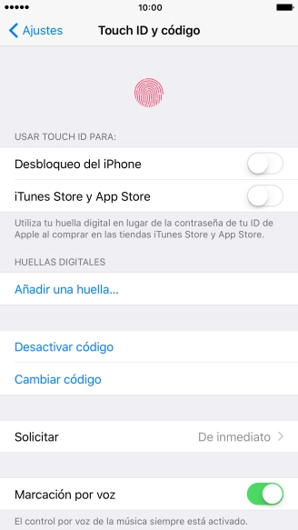 Pulsa Desactivar código e introduce el código de seguridad.