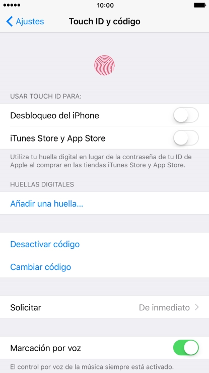 Pulsa Desactivar código e introduce el código de seguridad.