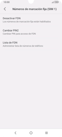 Pulsa Desactivar FDN para desactivar la marcación fija.