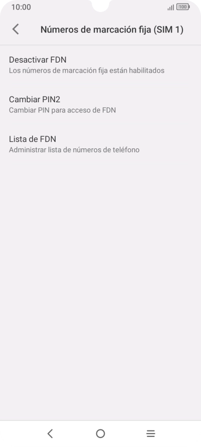 Pulsa Desactivar FDN para desactivar la marcación fija.