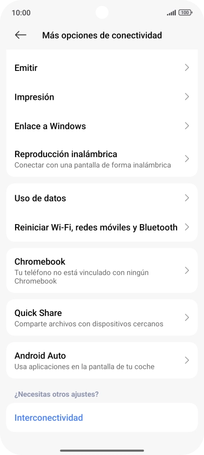 Pulsa Reiniciar Wi-Fi, redes móviles y Bluetooth.