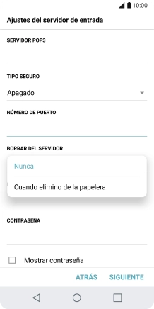 Pulsa Nunca para conservar los correos electrónicos en el servidor cuando los borras del teléfono.