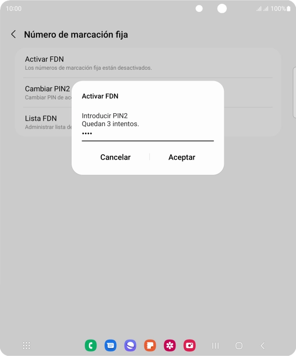 Introduce el código PIN2 y pulsa Aceptar.