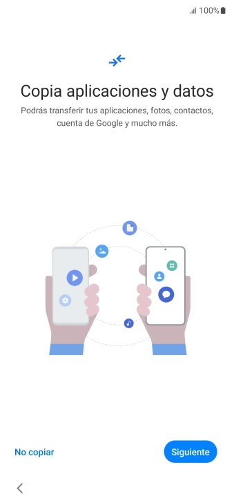 Puedes transferir el contenido de otro teléfono cuando activas tu teléfono por primera vez y cuando lo has restablecido. Cuando aparezca en la pantalla del teléfono esta imagen, ya está listo para la transmisión del contenido del otro teléfono.