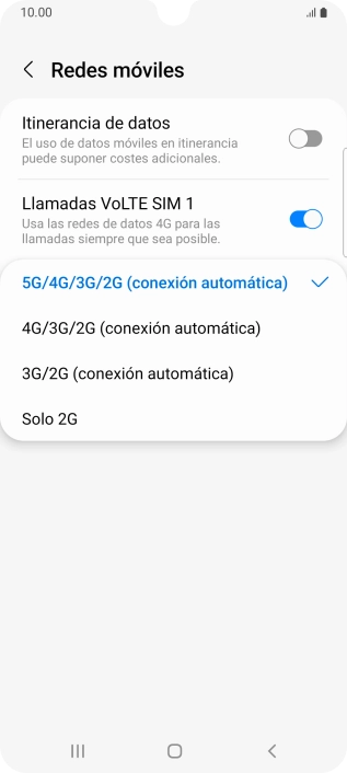 Pulsa el tipo de red deseado.