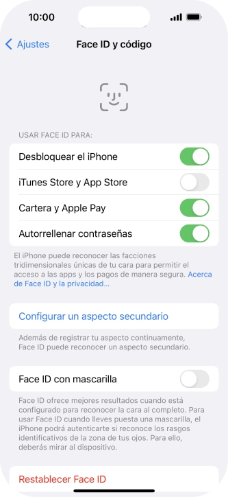 Pulsa el indicador para activar o desactivar la función.